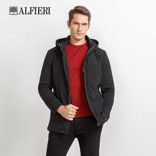Alfieri艾法利男装秋冬 立领可脱帽充电加热功能中长款男士棉服