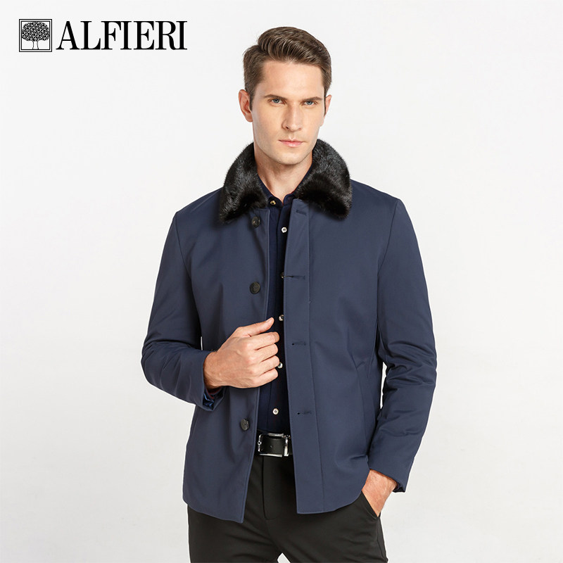 艾法利 冬季新品水貂毛领水貂绒毛皮内胆尼克服男士外套厚