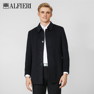 Alfieri艾法利冬季羊毛大衣简约时尚翻领纽扣中长款中年男士外套