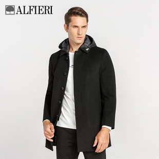 艾法利 男装冬可拆卸帽设计感中长款大衣简约百搭夹克外套