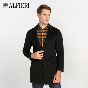 Alfieri艾法利男装秋冬时尚修身西装领中长款男士羊毛大衣