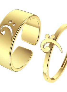 低音谱号承诺戒指夫妇 音乐珠宝匹配他和她的戒指订婚戒指礼物