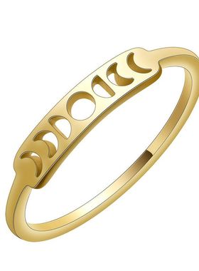 可爱女性金色新月月相戒指女士复古结婚戒指三重天体首饰送给情人