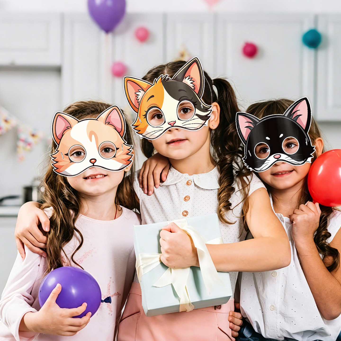 可爱猫咪纸面具儿童生日装扮主题派对表演道具搞笑DIY拍照纸面具图片
