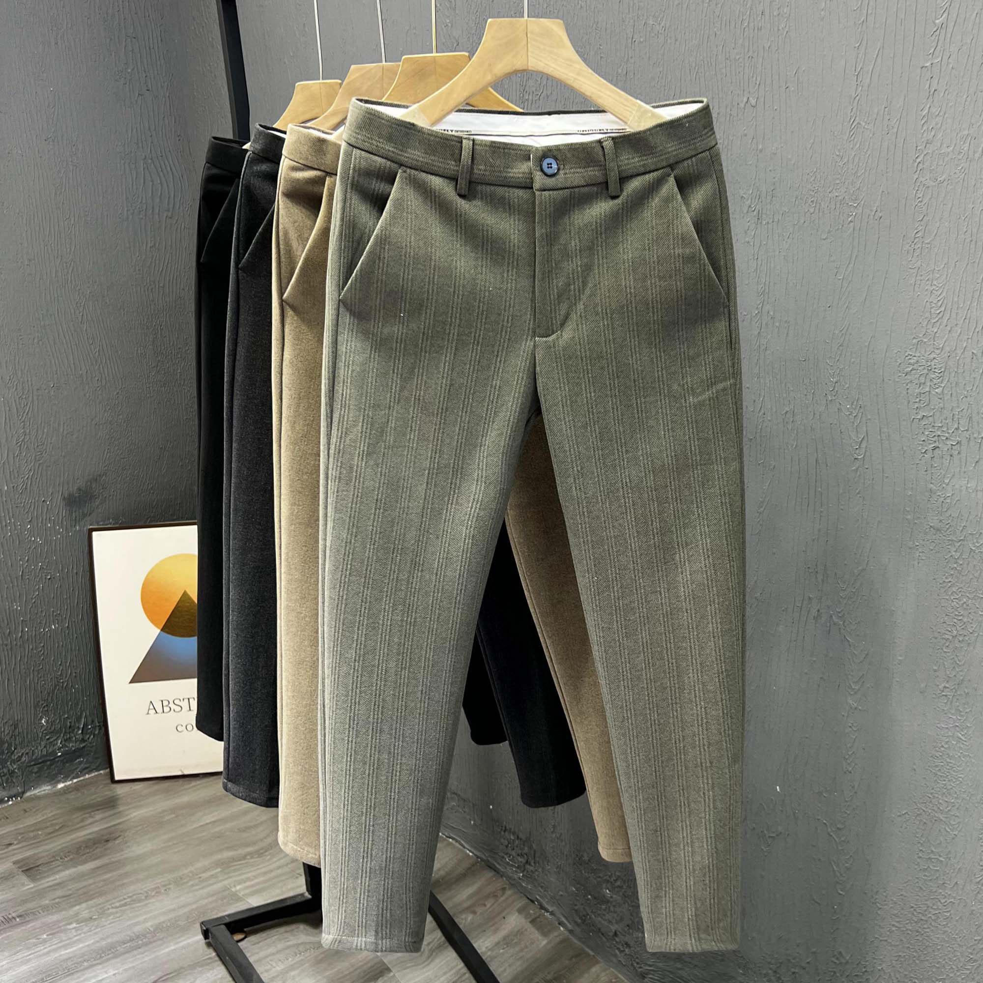 高级感男士小西裤秋冬季2024新款潮流商务休闲 裤痞帅毛呢厚款长