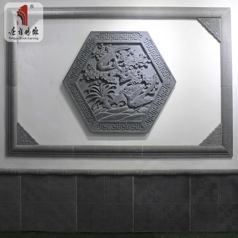 唐语喜鹊登梅砖老青砖照壁古建砖雕仿古中式影壁墙面徽派建筑材料