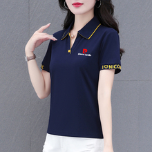 皮尔卡丹翻领t恤女短袖冰丝2025新款运动衫夏季宽松休闲polo衫潮