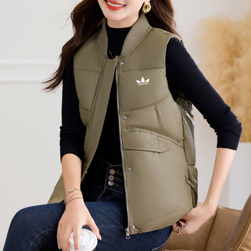 运动三叶草背心马甲女款短款秋冬2025新款羽绒棉坎肩女士马夹外套