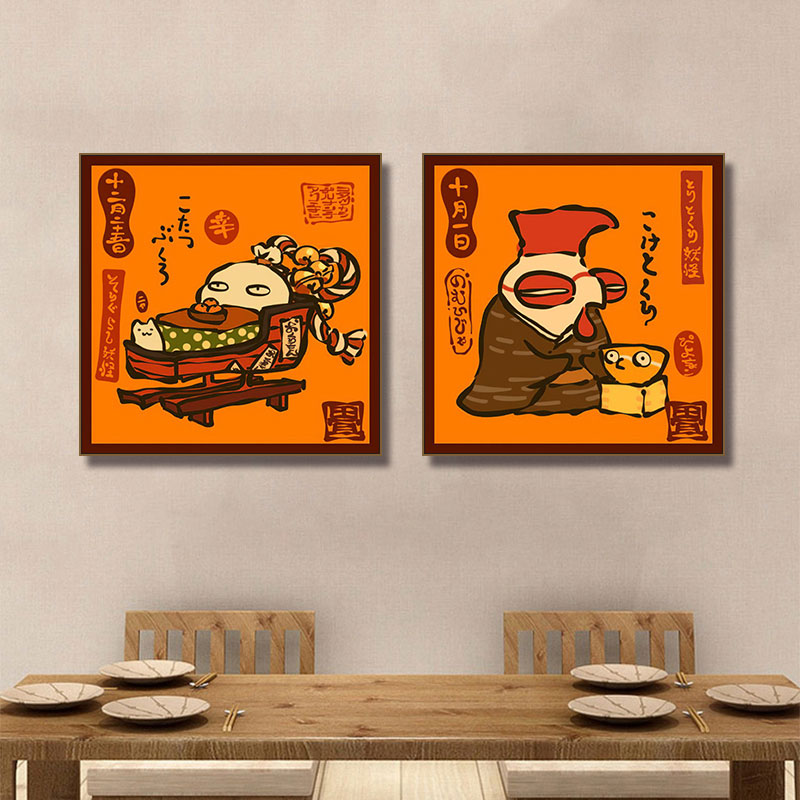 日式料理店装饰画烧鸟店居酒屋复古和风挂画寿司店卡通图案壁画