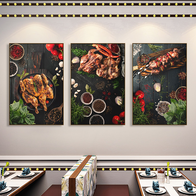 炸鸡烤肉店装饰画西餐厅战斧牛排披萨挂画烧烤店意大利面美食壁画