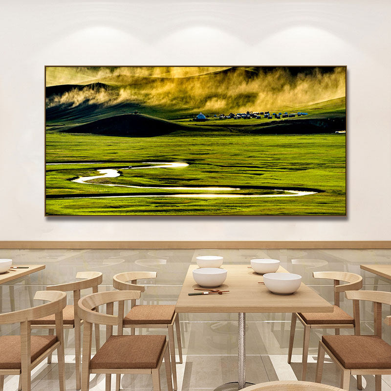 草原风景装饰画餐厅饭店蒙古包民族风情挂画新疆民宿田园马群壁画
