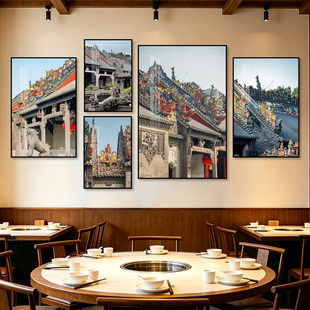 饭店包间广府挂画岭南文化标志古建筑装饰画粤菜馆广式茶楼壁画