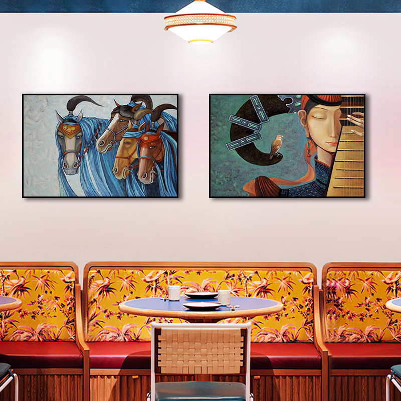 少数民族文化装饰画蒙古元素餐厅饭店挂画酒店民宿西藏风情壁画