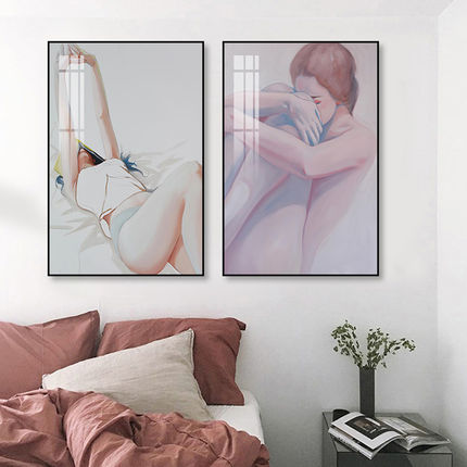 ins风少女背影肌理油画装饰画现代简约卧室床头壁画温柔氛围感画
