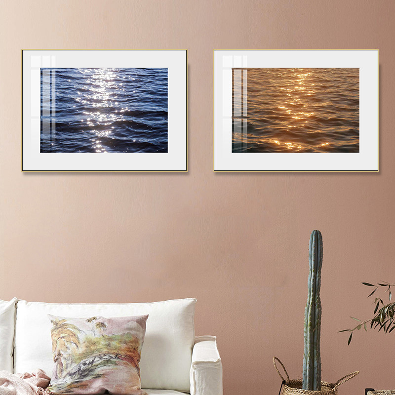 波光粼粼大海海水风景装饰画餐厅客厅玄关挂画蓝色波纹高级感壁画