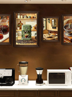 工业风西餐厅装饰画复古咖啡店Coffee创意油画风茶水间墙面挂画