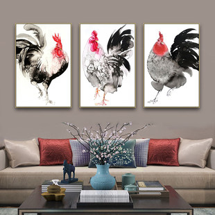 国风水墨动物挂画客厅新中式雄鸡国画装饰画农家乐饭店牛羊猪壁画