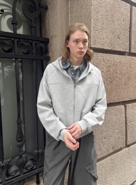 美式复古Cleanfit重磅空气层短款开衫外套男秋季BOXY连帽休闲卫衣