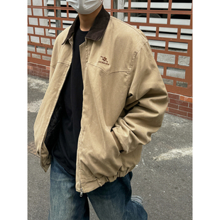 美式复古街头工装小马丁夹克男高街vibe嘻哈休闲宽松翻领棒球服潮