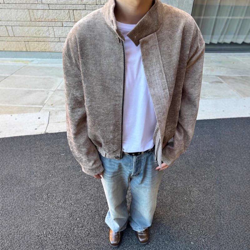 美式复古树纹肌理千鸟格夹克外套