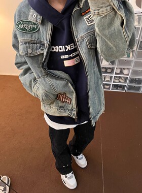 美式复古小众刺绣牛仔夹克外套男女高街潮牌vibe宽松百搭休闲外套
