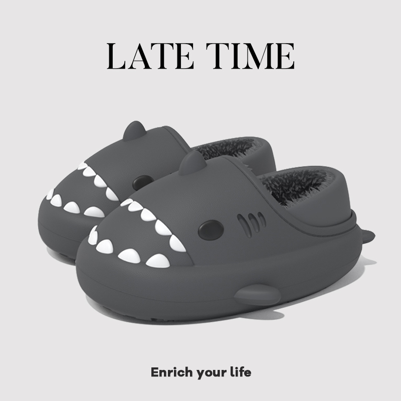 迟到时光鲨鱼棉拖鞋男棉鞋家居鞋