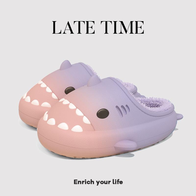 迟到时光渐变鲨鱼棉拖鞋