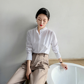 白色立领衬衫 女春季 长袖 法式 设计感高端职业抗皱通勤正装 气质上衣