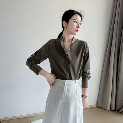 职场轻熟风暗门襟衬衫