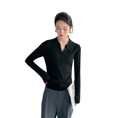 针织翻领套头显瘦打底衫