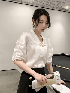 白衬衫 气质泡泡袖 女设计感小众法式 短袖 雪纺上衣 洋气时尚 2025夏季