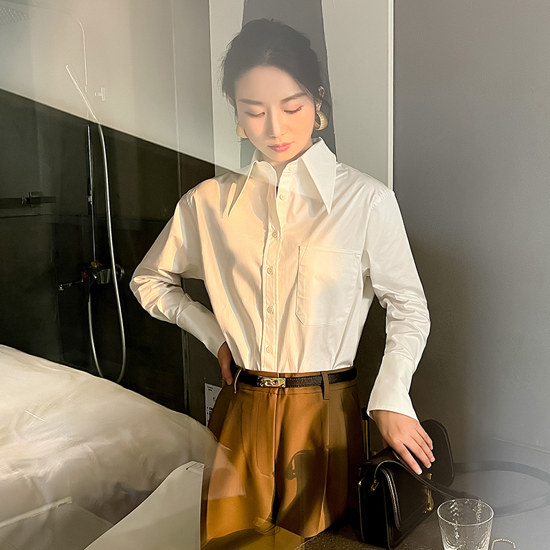 设计感尖领白衬衫欧洲站