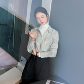 叠穿内搭正肩高级感两件套上衣轻奢 长袖 黑色条纹衬衫 女春2026新款