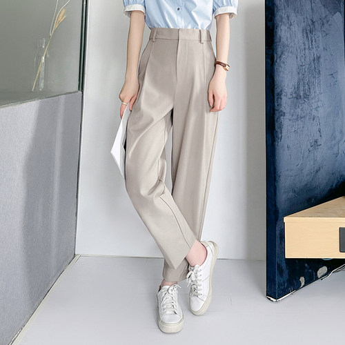 高腰通勤梨形身材显瘦西装直筒裤