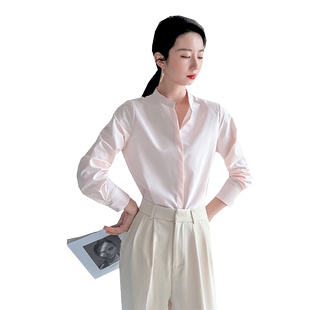 2026新款粉色小立领衬衫女高端轻熟风职业装抗皱圆领厅里厅气上衣