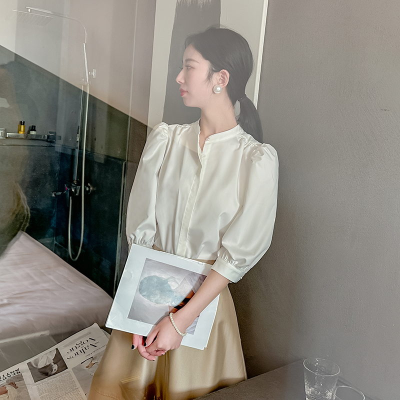 法式半袖立领衬衫宫廷风