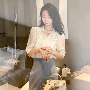 衬衫 短袖 女设计感小众薄款 职业装 雪纺上衣 2025年夏季 轻熟中袖 新款