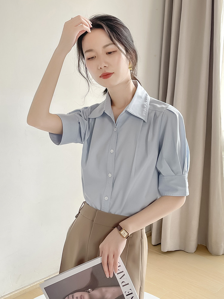 2026年新款短袖衬衫女夏季薄款宽松日系工装高级感职业polo领衬衣