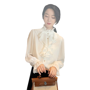 2026新款雪纺衬衫女荷叶边小众宫廷风木耳边立领法式复古别致上衣
