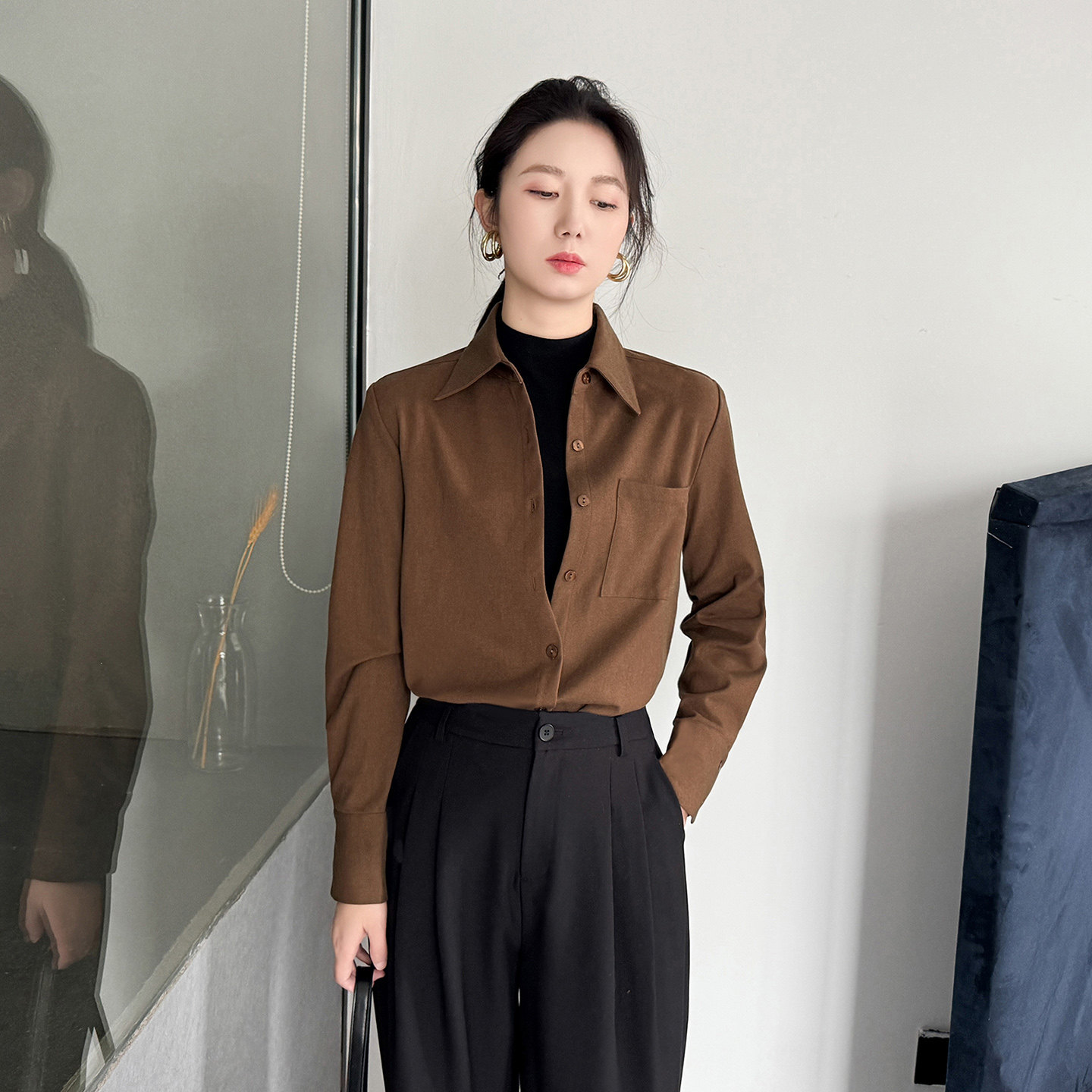 高端加厚磨毛衬衫女正肩通勤