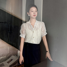 短袖衬衫女高级感轻职场气质洋气别致独特精致设计感法式小资上衣