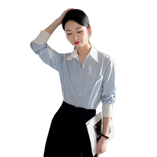 2026春款浅蓝色衬衫女高级感职场轻熟风不易皱正装polo领长袖上衣