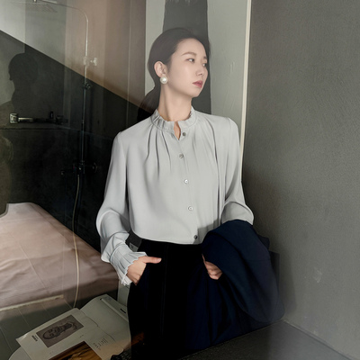 法式立领雪纺衬衫气质通勤
