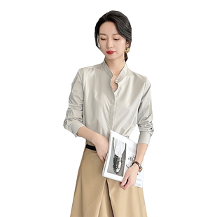 高端衬衫女法式轻职场通勤正装立领抗皱衬衣职业气质轻奢商务上衣