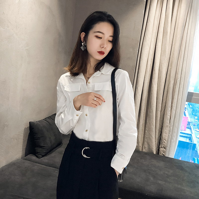白色衬衫休闲百搭时尚气质翻领