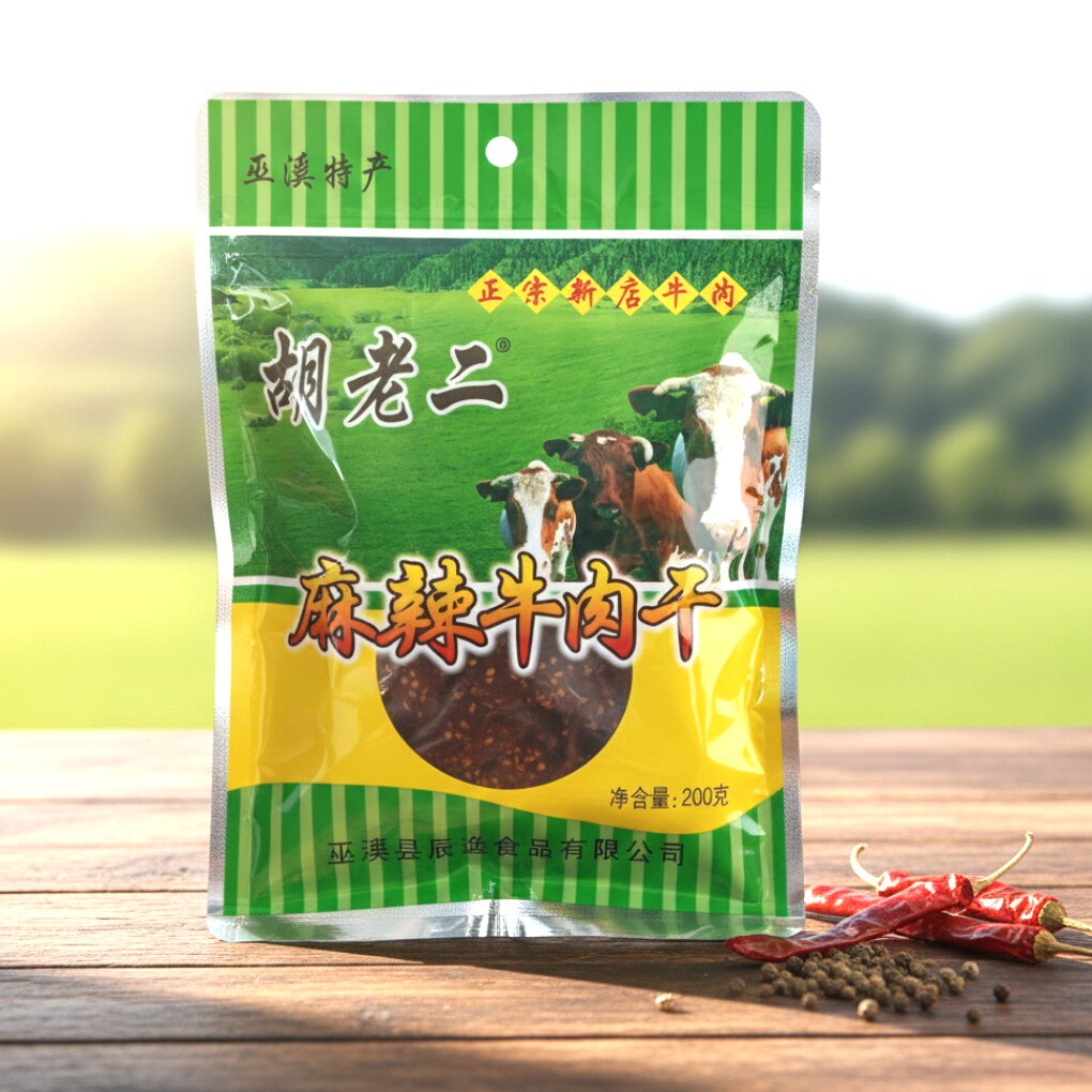 胡老二麻辣牛肉干重庆巫溪新店四川风味传统小吃休闲食品200g包邮