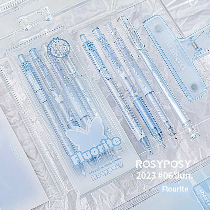 Rosyposy中性笔套装刷题笔记能握住的清透限定全透萤石看样子小清新学生党常用日记手账记录渐变色冰透感系列