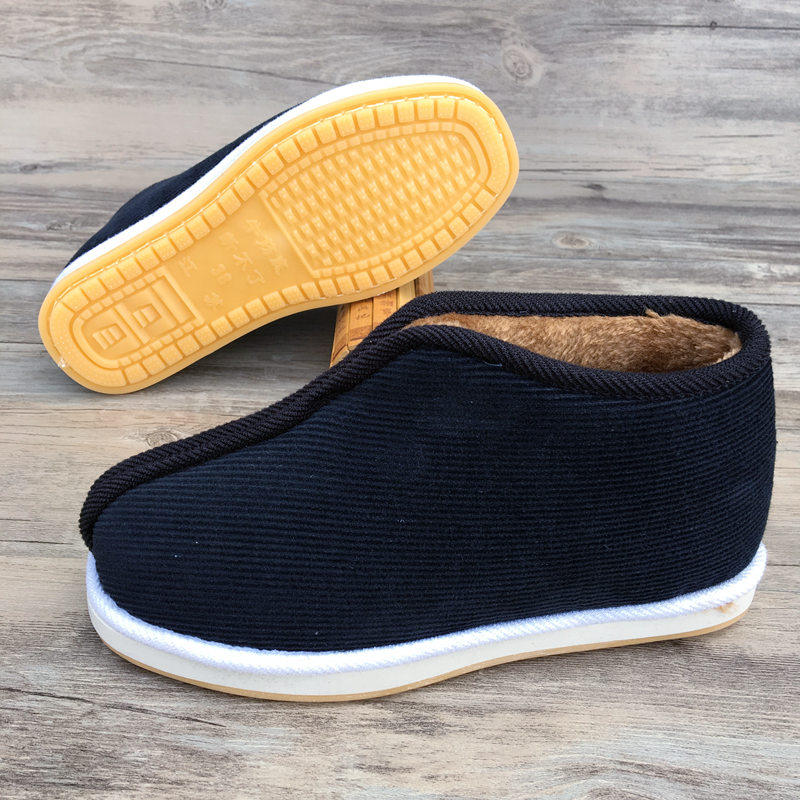 手工老北京一脚蹬棉鞋男冬季加绒加厚高帮老人防滑保暖布鞋牛筋底