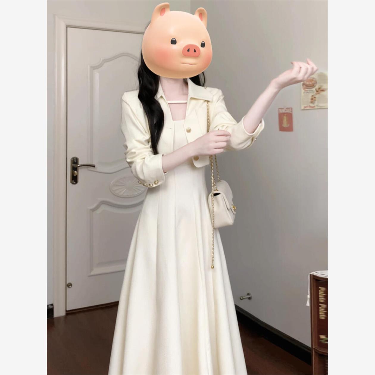 西装吊带小个子连衣裙子女早秋新款小香风气质穿搭高级感套装长裙