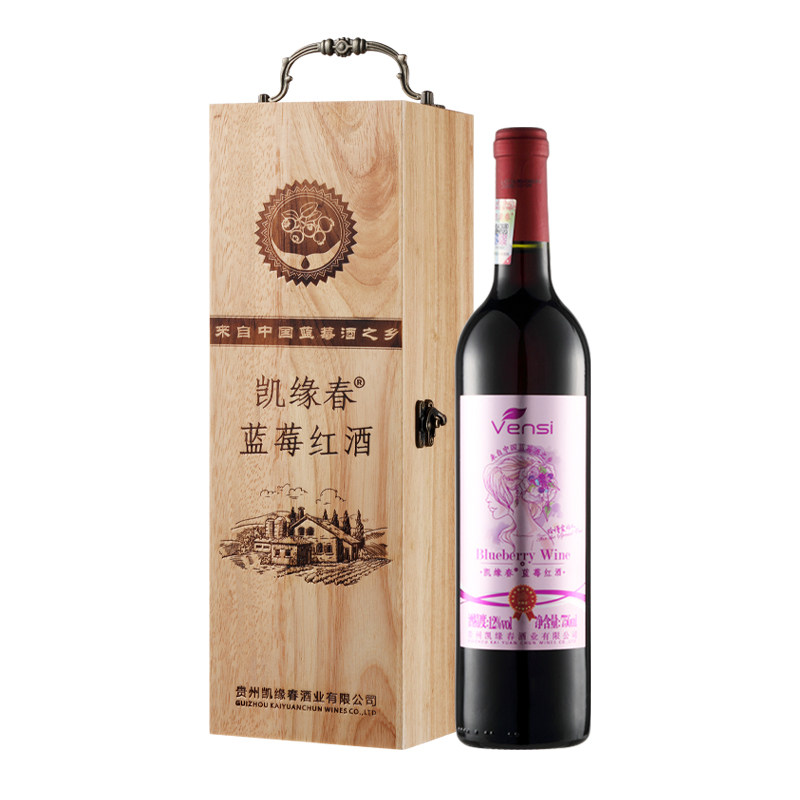 凯缘春蓝莓红酒粉标 原果低温发酵无勾兑红酒 750ml礼盒装